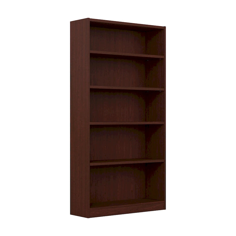 Bibliothèque à cinq étagères de 183 cm de hauteur couleur cerisier, trois étagères réglables, quincaillerie d'ancrage mural, certifiée ANSI BIFMA