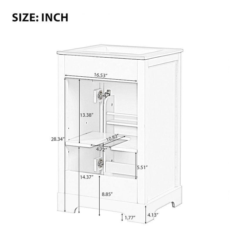 Meuble-lavabo autoportant gris de 20 pouces avec dessus de lavabo en céramique, porte simple et quincaillerie en acier inoxydable à fermeture en douceur