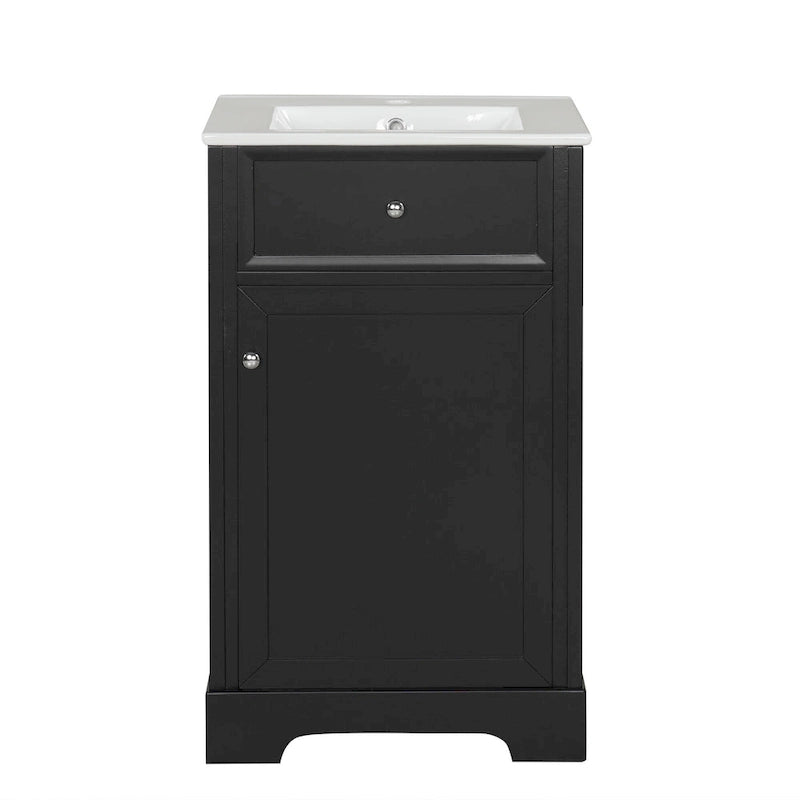 Meuble-lavabo autoportant gris de 20 pouces avec dessus de lavabo en céramique, porte simple et quincaillerie en acier inoxydable à fermeture en douceur