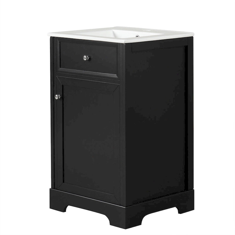 Meuble-lavabo autoportant gris de 20 pouces avec dessus de lavabo en céramique, porte simple et quincaillerie en acier inoxydable à fermeture en douceur