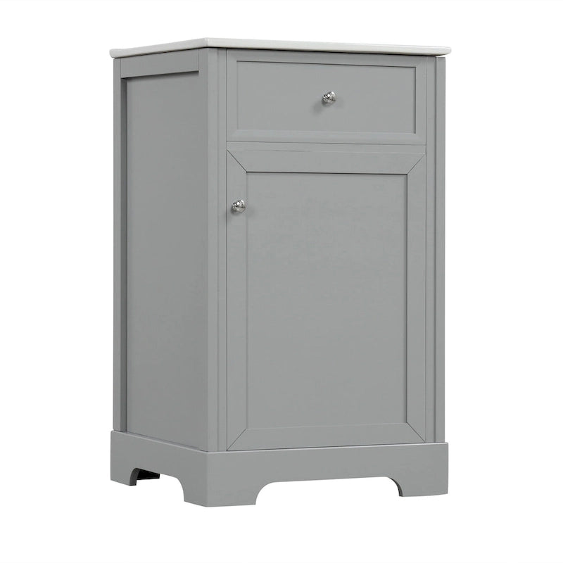 Meuble-lavabo autoportant gris de 20 pouces avec dessus de lavabo en céramique, porte simple et quincaillerie en acier inoxydable à fermeture en douceur