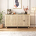 Meuble buffet à quatre portes en rotin naturel, étagère réglable, pieds en bois massif