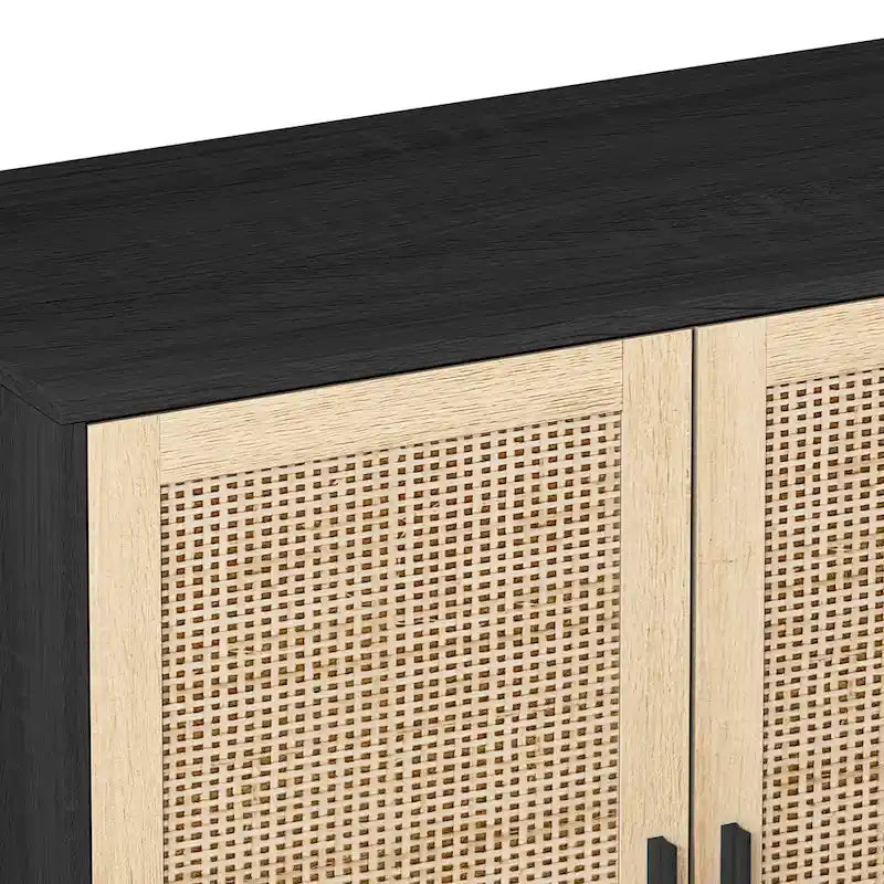 Meuble buffet à quatre portes en rotin naturel, étagère réglable, pieds en bois massif