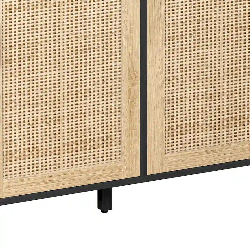 Meuble buffet à quatre portes en rotin naturel, étagère réglable, pieds en bois massif