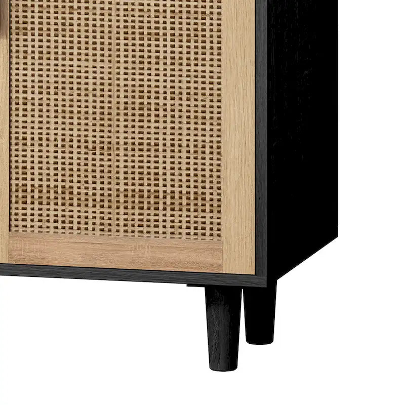 Meuble buffet à quatre portes en rotin naturel, étagère réglable, pieds en bois massif