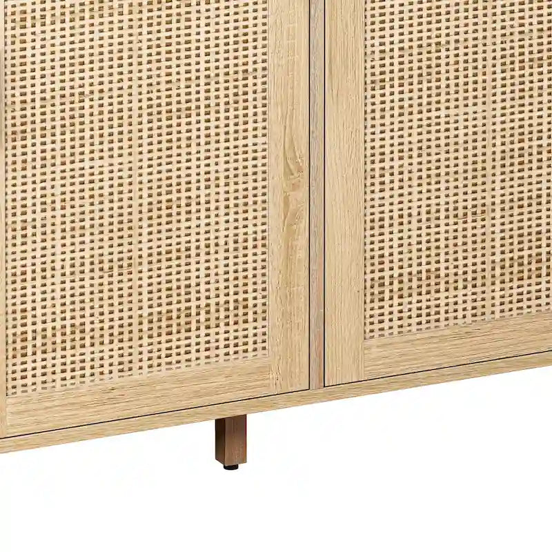 Meuble buffet à quatre portes en rotin naturel, étagère réglable, pieds en bois massif