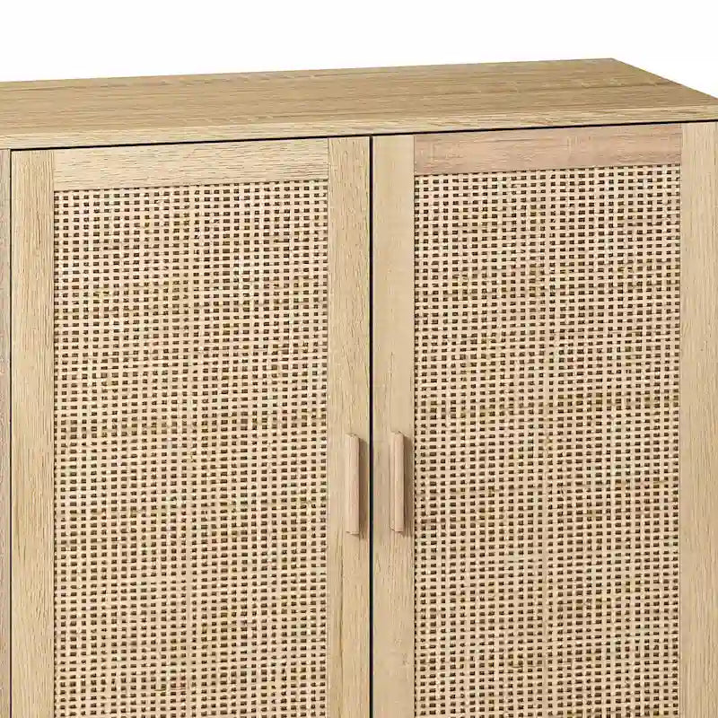 Meuble buffet à quatre portes en rotin naturel, étagère réglable, pieds en bois massif
