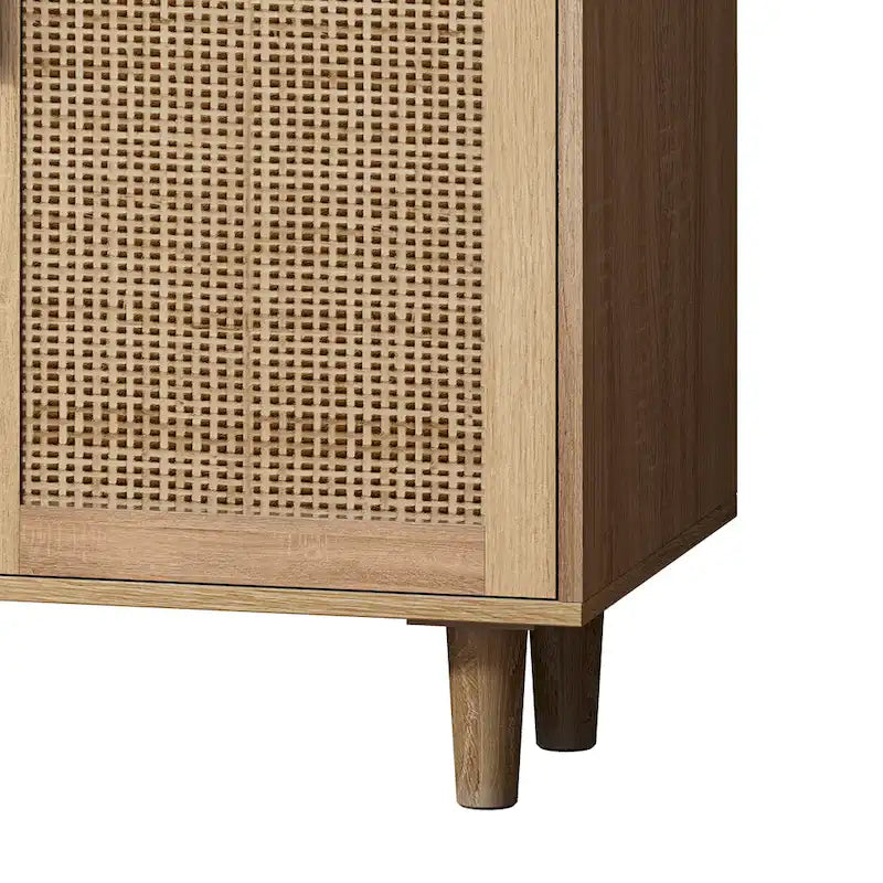 Meuble buffet à quatre portes en rotin naturel, étagère réglable, pieds en bois massif