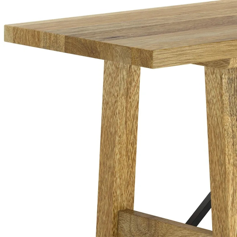 Banc d'entrée en bois de manguier massif naturel, piètement tréteau en métal noir, style industriel