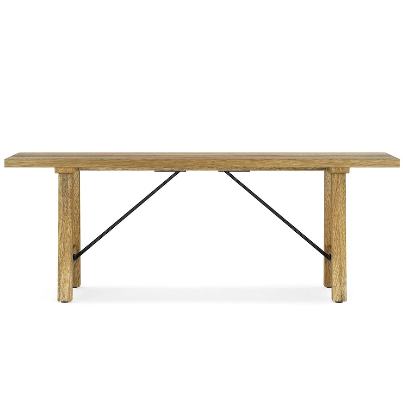 Banc d'entrée en bois de manguier massif naturel, piètement tréteau en métal noir, style industriel