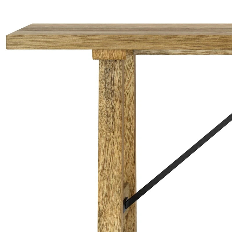 Banc d'entrée en bois de manguier massif naturel, piètement tréteau en métal noir, style industriel