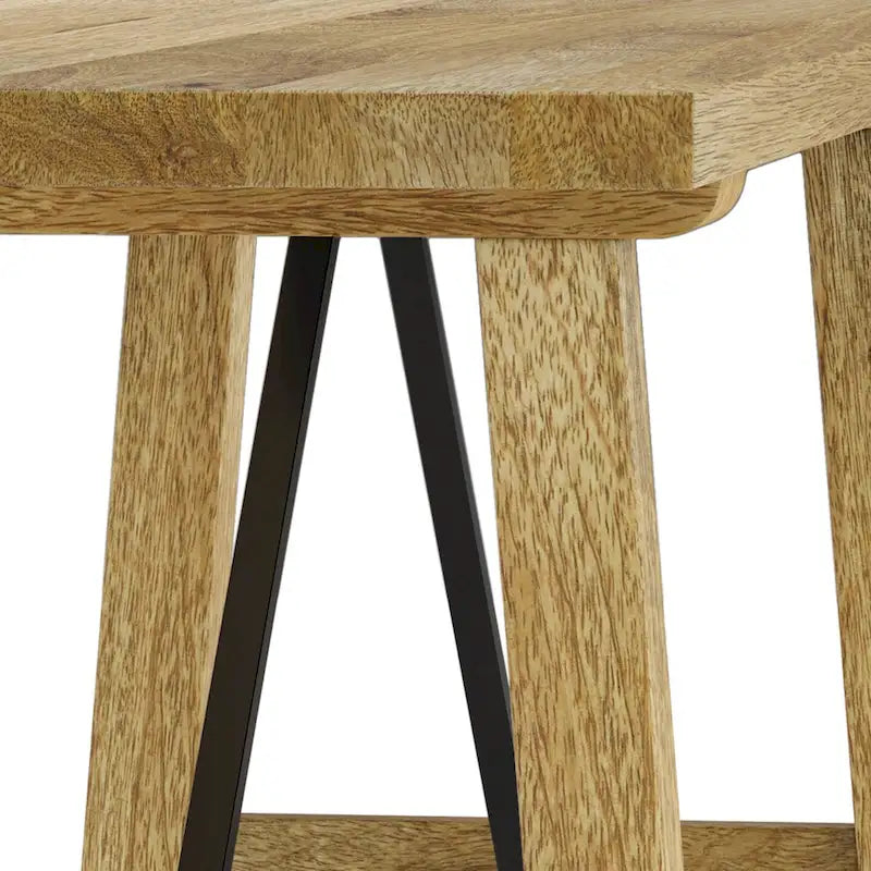 Banc d'entrée en bois de manguier massif naturel, piètement tréteau en métal noir, style industriel