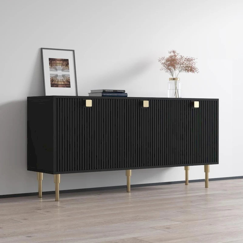 Buffet/meuble-lit encastré moderne Mulan à quatre portes, finition mate, poignées dorées, pieds en bois