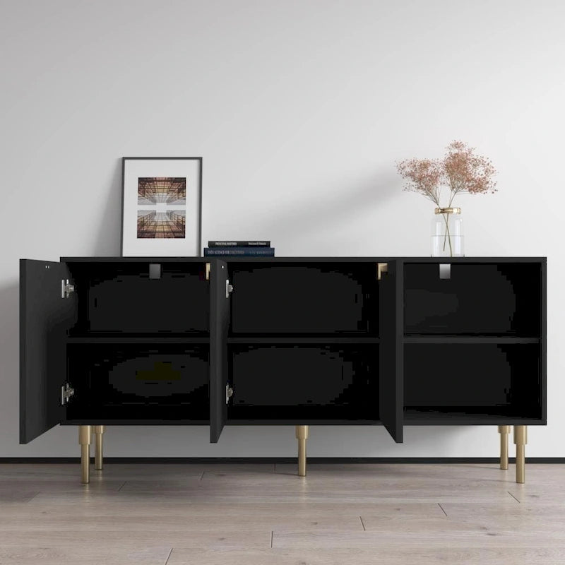 Buffet/meuble-lit encastré moderne Mulan à quatre portes, finition mate, poignées dorées, pieds en bois