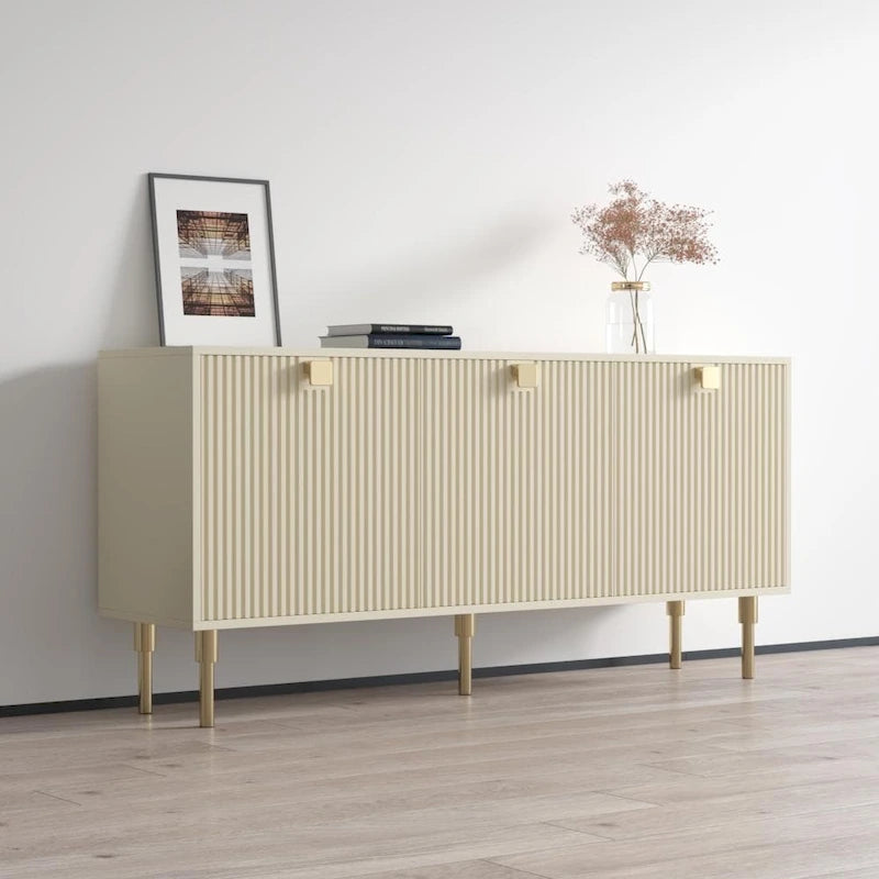 Buffet/meuble-lit encastré moderne Mulan à quatre portes, finition mate, poignées dorées, pieds en bois