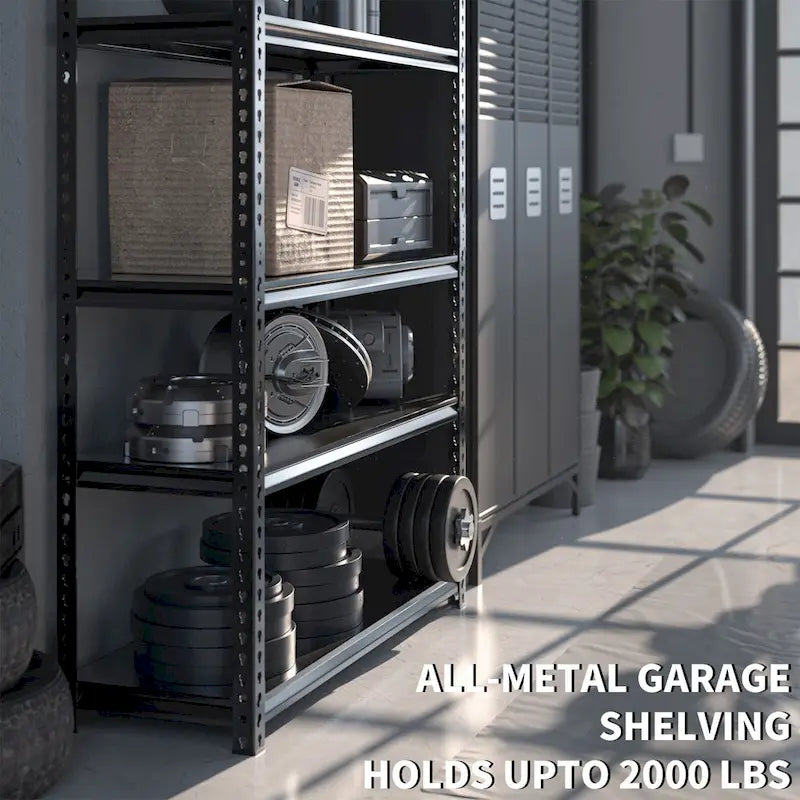 Étagère de rangement métallique robuste à 5 niveaux noire, étagères de garage réglables