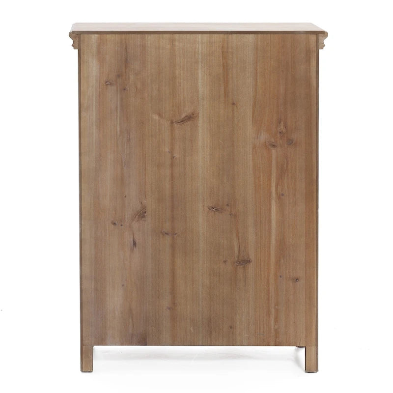 Meuble de rangement à deux portes de style rustique blanchi avec panneaux métalliques estampés, étagère fixe et bois de sapin
