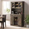 Armoire de cuisine rustique avec cellier, range-bouteilles, porte-verres, tiroirs et station de charge