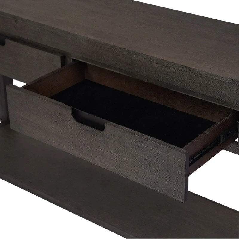 Console en placage de bois d'acacia avec 2 tiroirs et étagère inférieure, Bleu marine