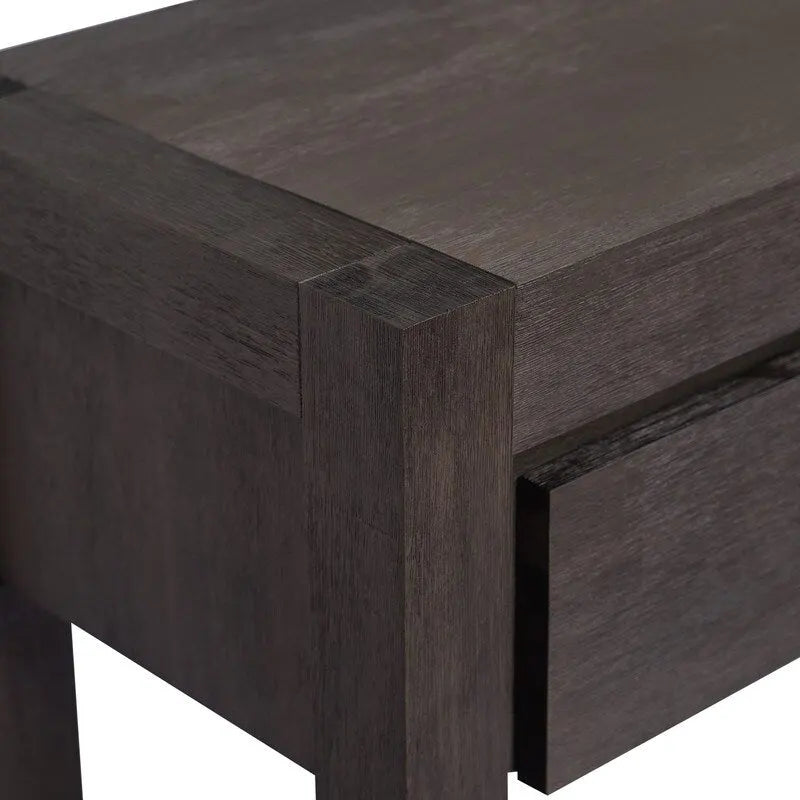 Console en placage de bois d'acacia avec 2 tiroirs et étagère inférieure, Bleu marine