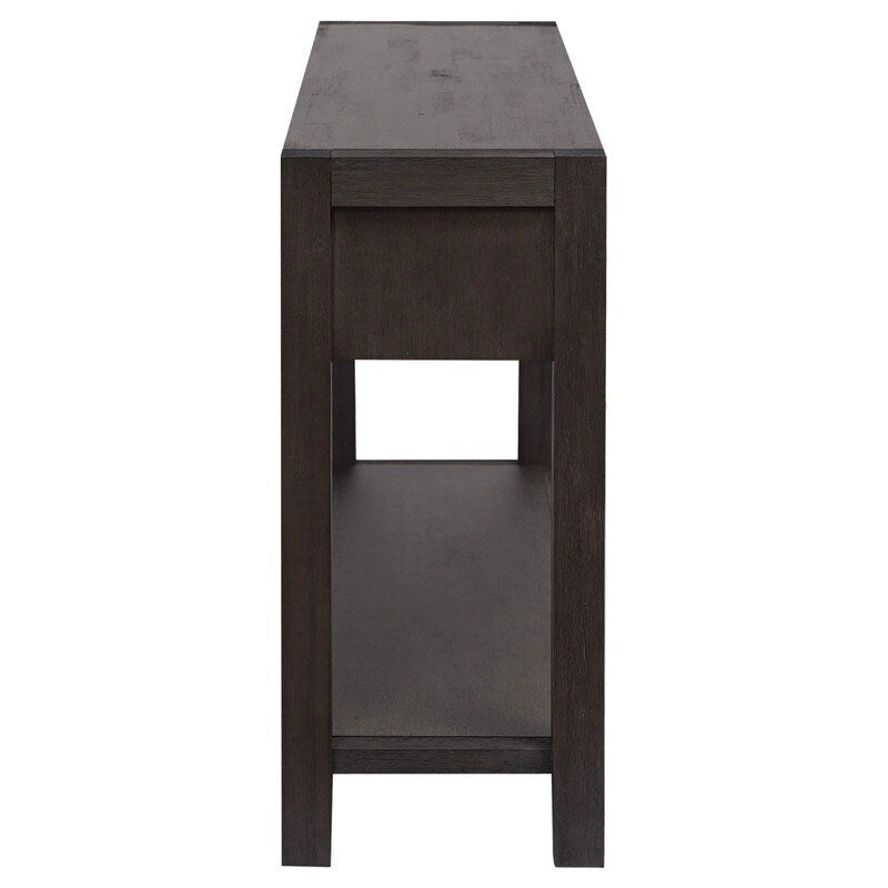 Console en placage de bois d'acacia avec 2 tiroirs et étagère inférieure, Bleu marine