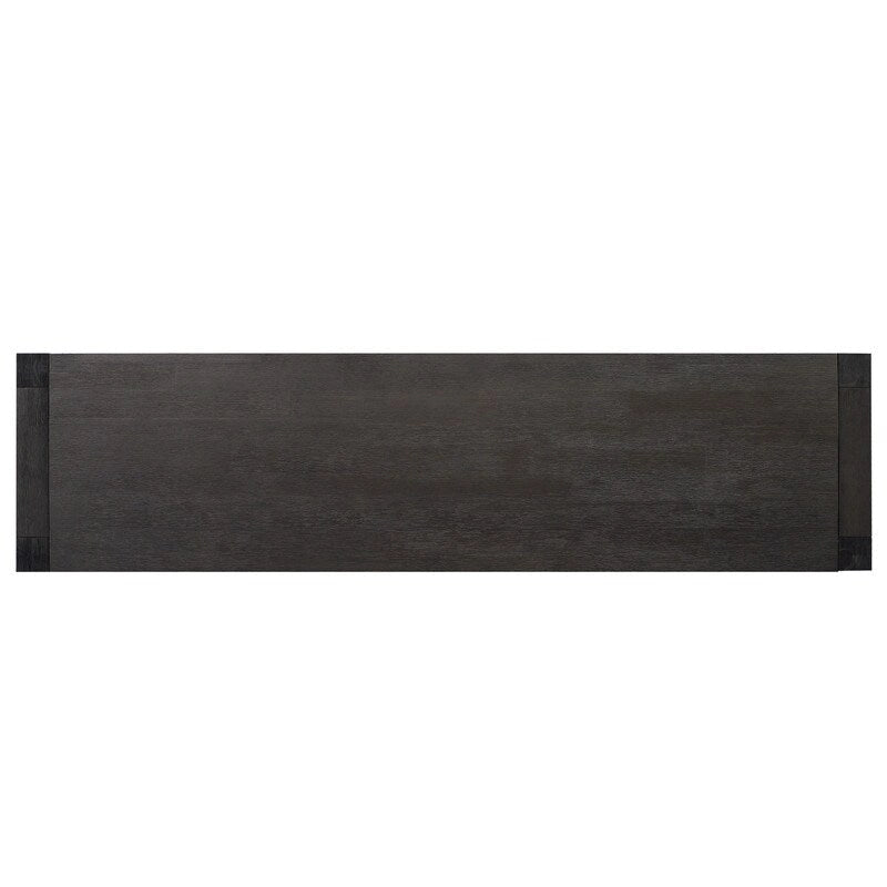 Console en placage de bois d'acacia avec 2 tiroirs et étagère inférieure, Bleu marine