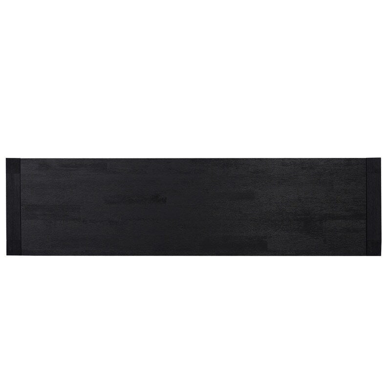 Console en placage de bois d'acacia avec 2 tiroirs et étagère inférieure, Bleu marine