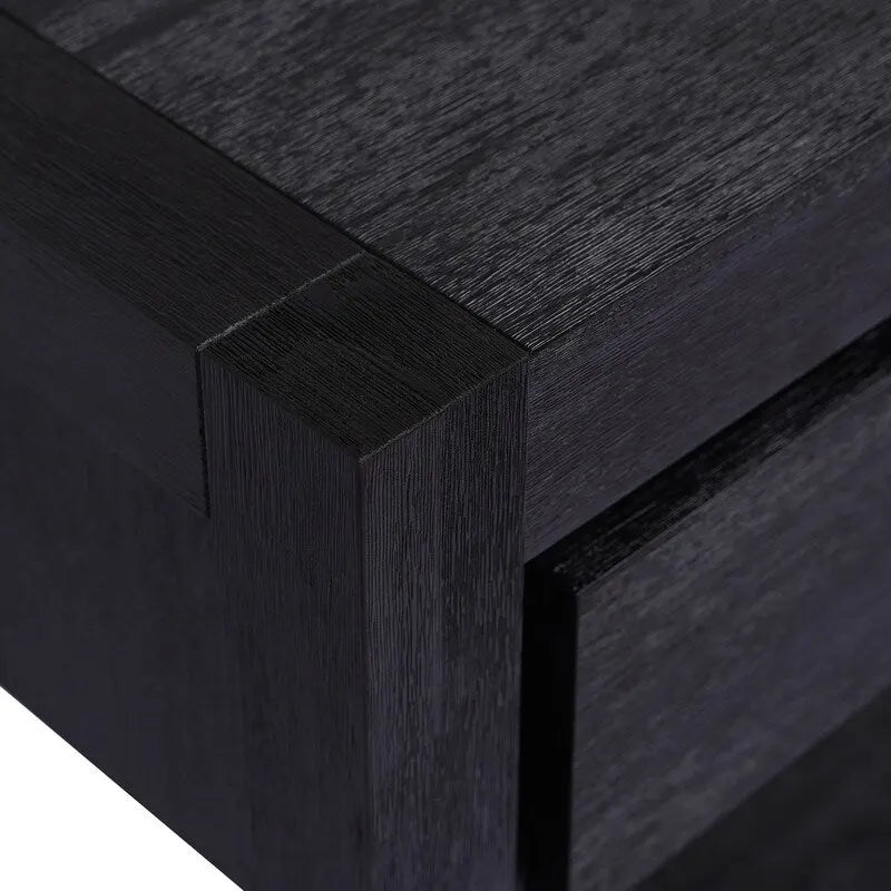 Console en placage de bois d'acacia avec 2 tiroirs et étagère inférieure, Bleu marine