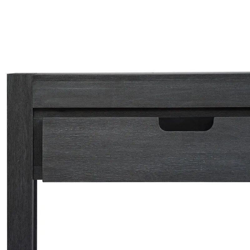 Console en placage de bois d'acacia avec 2 tiroirs et étagère inférieure, Bleu marine