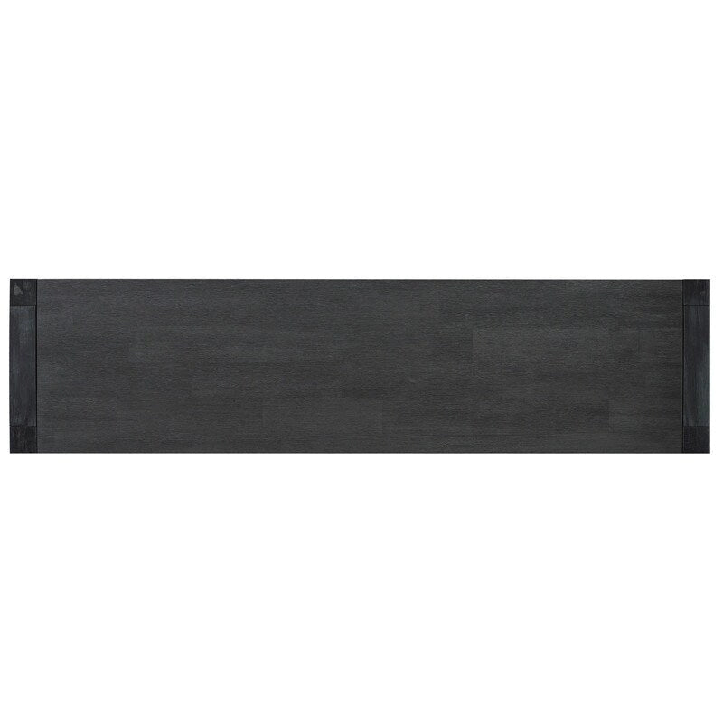 Console en placage de bois d'acacia avec 2 tiroirs et étagère inférieure, Bleu marine