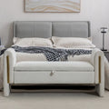 Banc de rangement de chambre en velours ivoire à couvercle rabattable, piliers en métal doré, cadre en bois massif, capacité de 136 kg