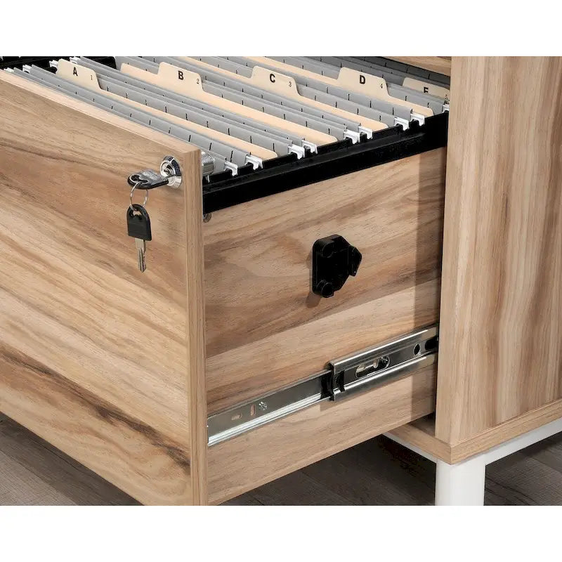 Classeur latéral à deux tiroirs Grand Walnut, format lettre/légal, extension complète, tiroir inférieur verrouillable, base en métal
