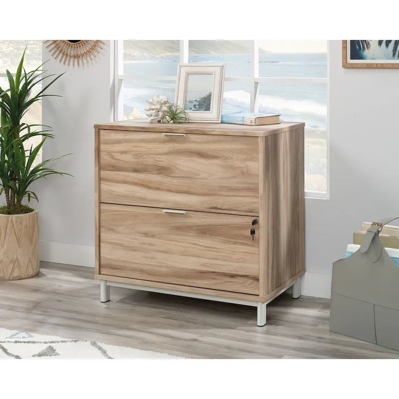 Classeur latéral à deux tiroirs Grand Walnut, format lettre/légal, extension complète, tiroir inférieur verrouillable, base en métal