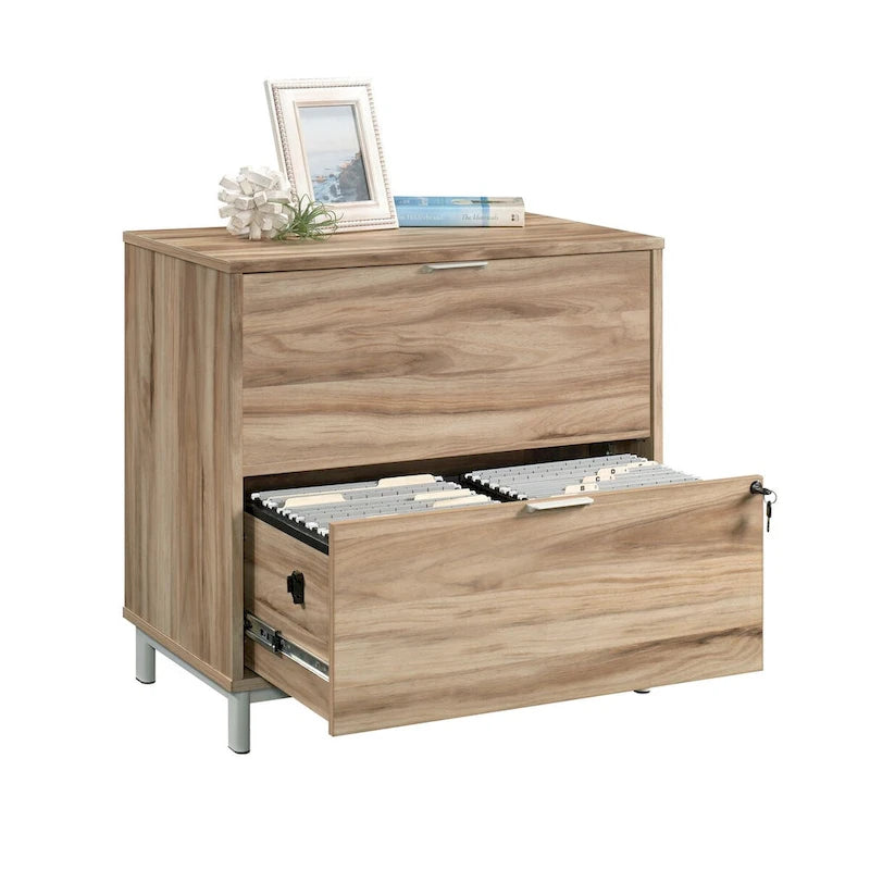 Classeur latéral à deux tiroirs Grand Walnut, format lettre/légal, extension complète, tiroir inférieur verrouillable, base en métal