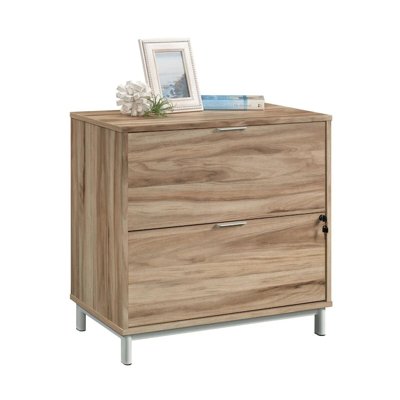 Classeur latéral à deux tiroirs Grand Walnut, format lettre/légal, extension complète, tiroir inférieur verrouillable, base en métal