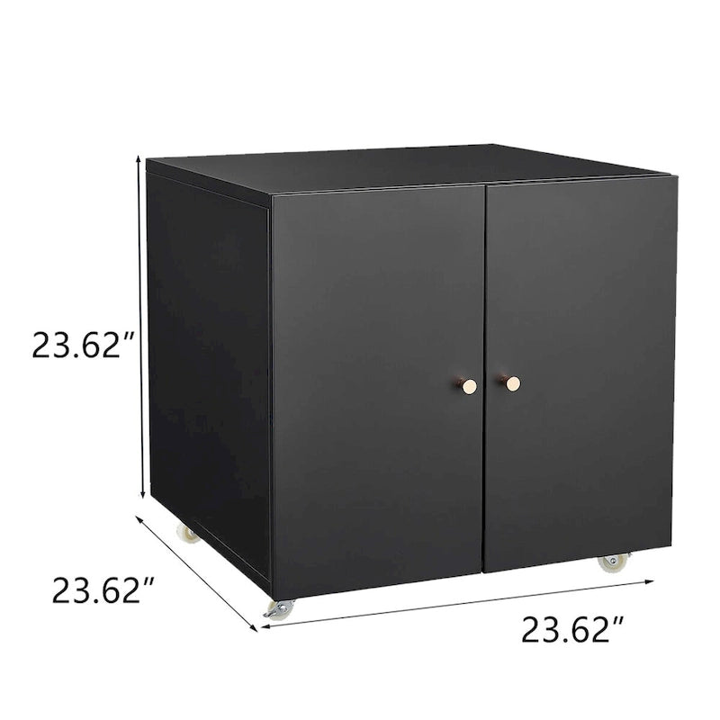 Meuble d'imprimante mobile noir Deux portes Quatre roulettes verrouillables Étagère réglable Fermeture magnétique