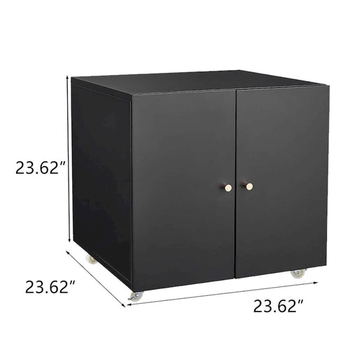 Meuble d'imprimante mobile noir Deux portes Quatre roulettes verrouillables Étagère réglable Fermeture magnétique