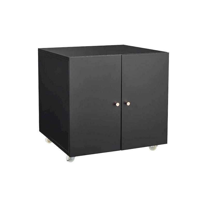 Meuble d'imprimante mobile noir Deux portes Quatre roulettes verrouillables Étagère réglable Fermeture magnétique