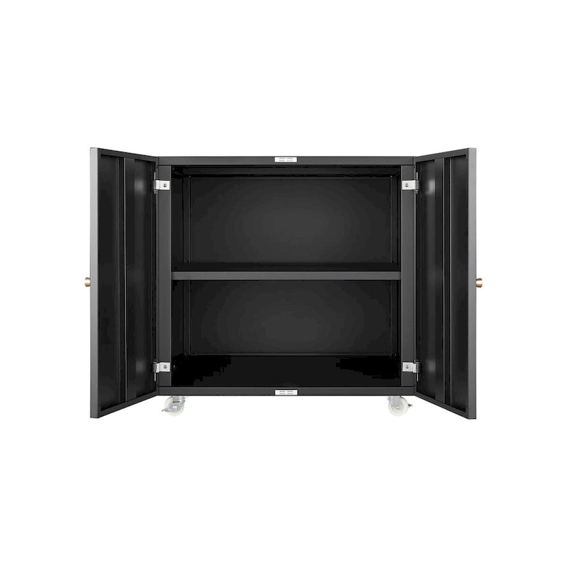 Meuble d'imprimante mobile noir Deux portes Quatre roulettes verrouillables Étagère réglable Fermeture magnétique
