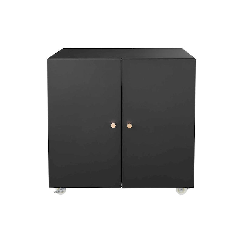Meuble d'imprimante mobile noir Deux portes Quatre roulettes verrouillables Étagère réglable Fermeture magnétique