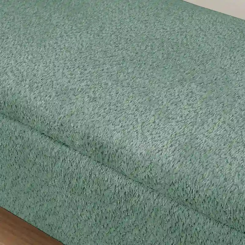Banc de rangement ovale rembourré gris en polaire d'agneau, siège en mousse, cadre en eucalyptus