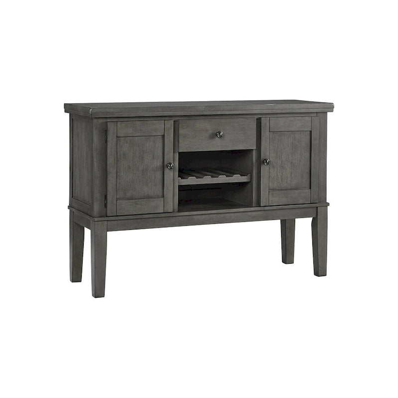 Buffet de salle à manger gris deux portes tiroir casier à vin placage acacia