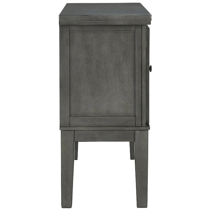 Buffet de salle à manger gris deux portes tiroir casier à vin placage acacia