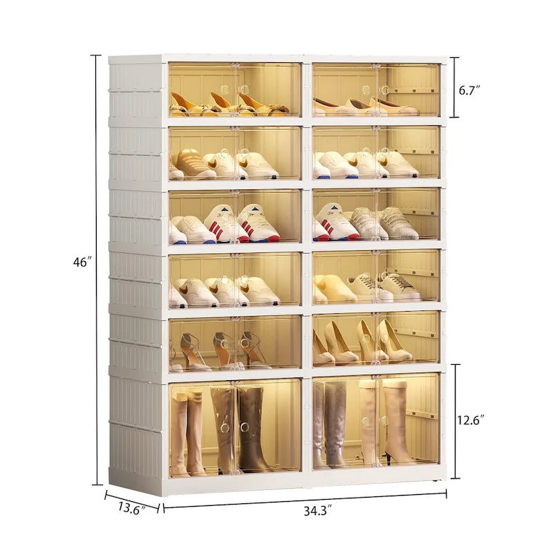 Meuble à chaussures blanc pliable 24 paires six niveaux portes magnétiques dépolies aucun outil requis