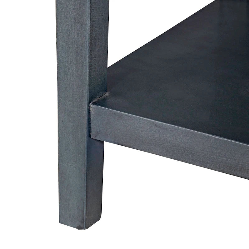 Meuble d'appoint quatre portes bleu nuit avec miroir, superposition de cercles, poignées en nickel brossé, étagère inférieure ouverte, pieds fuselés