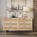 Commode 6 tiroirs en rotin naturel, MDF, panneaux de particules, pieds coniques, rangement de chambre