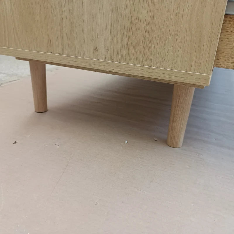 Commode 6 tiroirs en rotin naturel, MDF, panneaux de particules, pieds coniques, rangement de chambre
