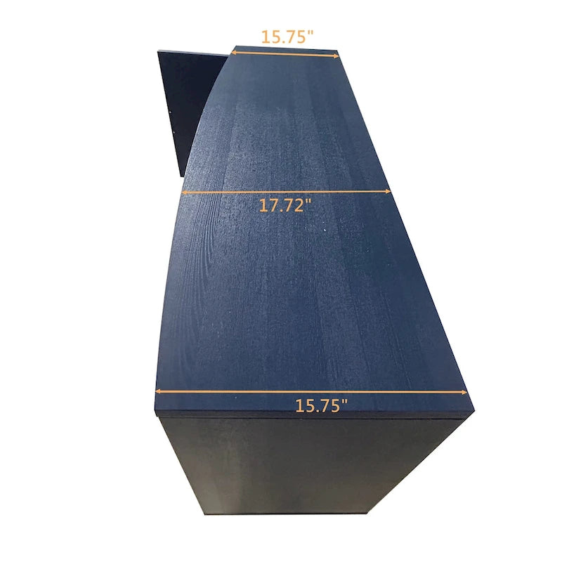 Bahut deux portes trois tiroirs bleu marine avec placage bois MDF sculpté, poignées dorées et plateau incurvé