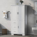Armoire de rangement de salle de bain haute blanche, deux portes supérieures, trois tiroirs, porte inférieure