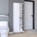 Meuble de Rangement Salle de Bain Haut Blanc avec Une Porte et Quatre Étagères Latérales Ouvertes